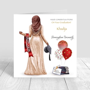 Muslim Women's Graduation Card Women Personalised Congratulations /Well done /Grad Student/ /Handmade Graduation greetings card 1563