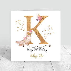 Handgemachte personalisierte Gold große Schwan Anfangs-Mädchen-Geburtstagskarte alles Gute zum Geburtstag Mama / Tante / beste Freundin / Schwester / 1.2.3.4.5.6