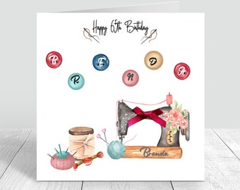 Happy Birthday Card For Women - Sewing Themed Personalised card Friend Sister Mum Auntie Cousin Nanny 40th 50th 60th 70th