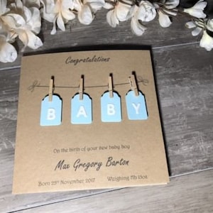 Carte nouveau-né bébé garçon belle main personnalisée félicitations nouvel arrivant