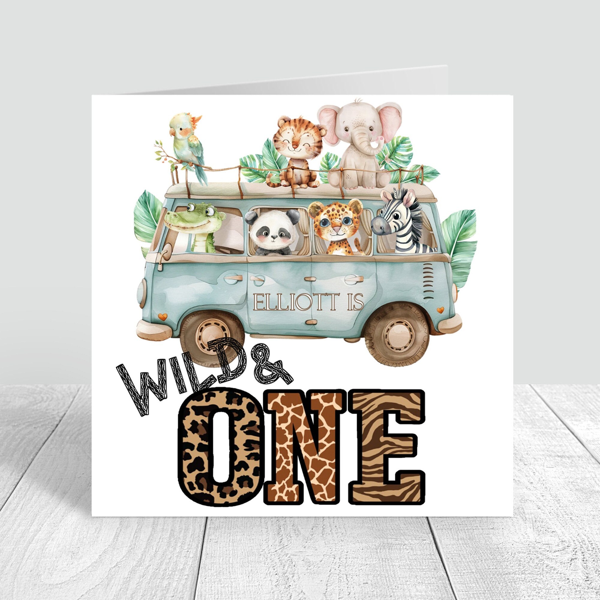 Biglietto Di Auguri Personalizzato Per Il Primo Compleanno Del Figlio Con Animali Della Giungla - Italia