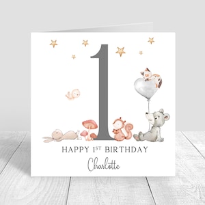 Carte d'anniversaire personnalisée 1er anniversaire des bois faite main pour fille, fils, petite-fille, petit-fils neveu 1er carte d'anniversaire 1330