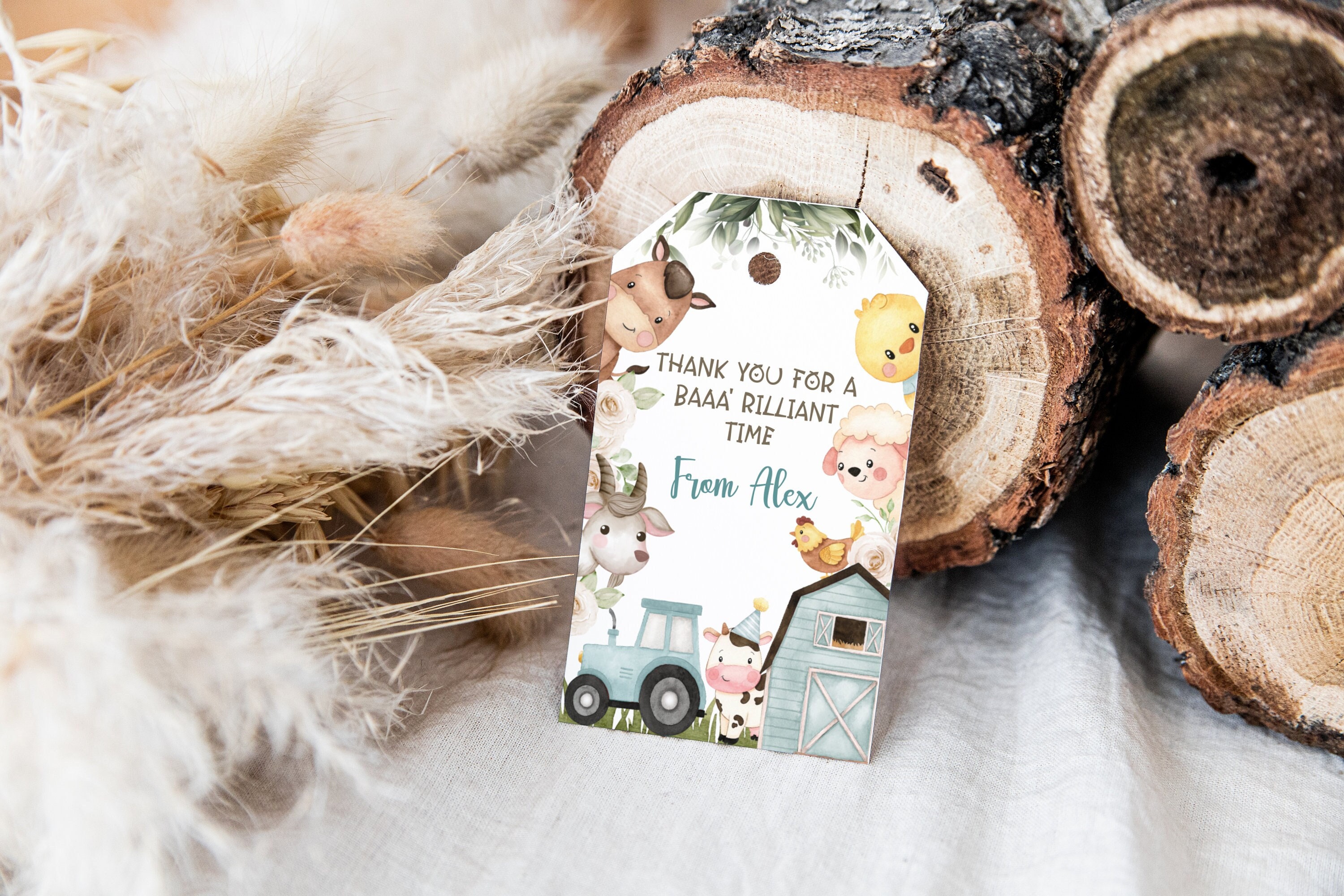 Personalised Blue Farm Animals Thank You Gift Tag Boys Birthday Tags ...