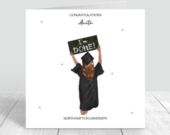 Graduation Handmade Card For Women | Personalised | Congratulations Graduation Gifts CUSTOMISE HAIR & Skin Tone