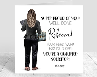 Personalised Qualified Solicitor Card, Congratulations, Well Done, Solicitor Card, Handmade, Customise Hair, Womens Solicitor card, 1543
