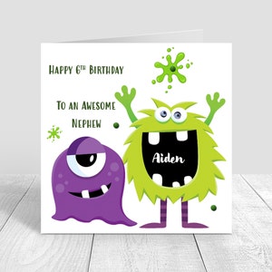 Gepersonaliseerde jongens grappige Monster verjaardagskaart handgemaakte eerste verjaardagskaart voor broer zoon kleinzoon neef baby's 2e 3e 4e verjaardagskaart