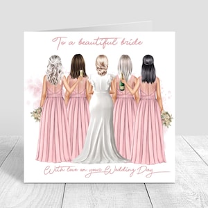 Biglietto personalizzato per il giorno delle nozze, Tribù della sposa felice per il giorno delle nozze, Personalizza i capelli per la migliore amica, la migliore amica, la sorella, la cugina, i vestiti rosa 437
