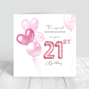 21.Geburtstagskarte, weiche rosa Luftballons, Karten für Frauen, Happy Birthday Mama / Tante / Beste Freundin / Schwester / Oma 18.21.30.40.50