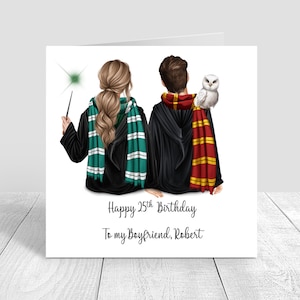 Tarjeta de feliz cumpleaños personalizada Mago Pareja Tarjeta Magia, varita Socio Novio Novia Prometido Esposo Esposa, Tarjeta de hechicería 685