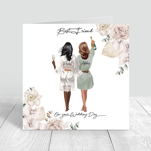 Carte de jour de mariage personnalisée Carte faite à la main pour le meilleur ami/soeur/cousin Coiffures personnalisées, Félicitations/carte de mariage boho/boho 1057