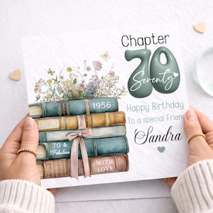 Personalised 70th Birthday Card – Chapter 70 Book Lover Card – Custom Name 70 & Fabulous – Birthday Card for Friend, Sister, Mum, Nan 2525