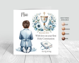 First Holy Communion Card Handmade Personalised for Boys Grandson, Son, Nephew, Personalise Holy communion gifts for Boys 982