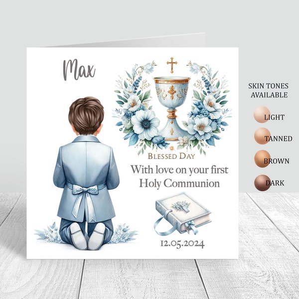 First Holy Communion Card Handmade Personalised for Boys Grandson, Son, Nephew, Personalise Holy communion gifts for Boys 982