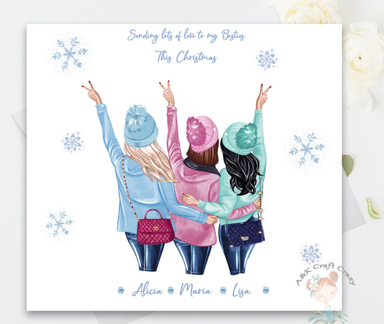Merry Christmas Handmade Bestie Card Xmas Personalised Card | Etsy