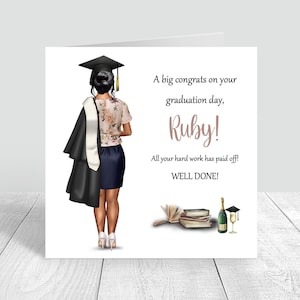 Carte de graduation personnalisée pour femme, félicitations diplômées, carte faite main bien faite, cheveux à personnaliser, fille, petite-fille, amie 1018