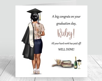 Personalised Women's Graduation Card, Congratulations Graduate, Well Done Handmade Card,Customise Hair , Daughter, Granddaughter,friend 1018
