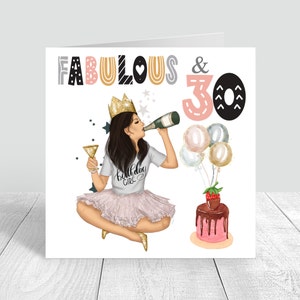 Fabulous & 30 Birthday Card Women's Personalised 30th Birthday Card Daughter Granddaughter Niece sister friend bestie