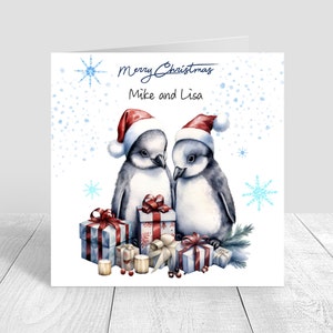 Carte de Noël spéciale couple/petit ami et petite amie/mari femme carte de fête avec pingouins mignons, carte de Noël pingouin, saisonnier