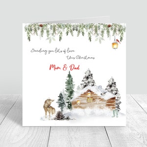 Belle carte de Noël pour maman et papa Carte de Noël faite main scène d'hiver