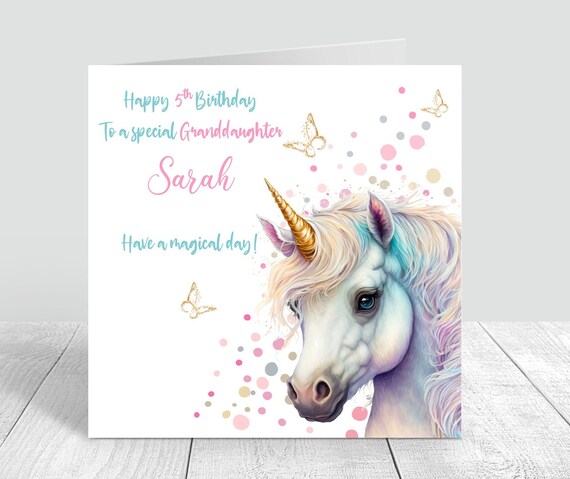 Personalised Girls Unicorn Birthday Card Handmade Rainbow birthday card for daughter Granddaughter niece Sister Friend 4th 5th 6th 429