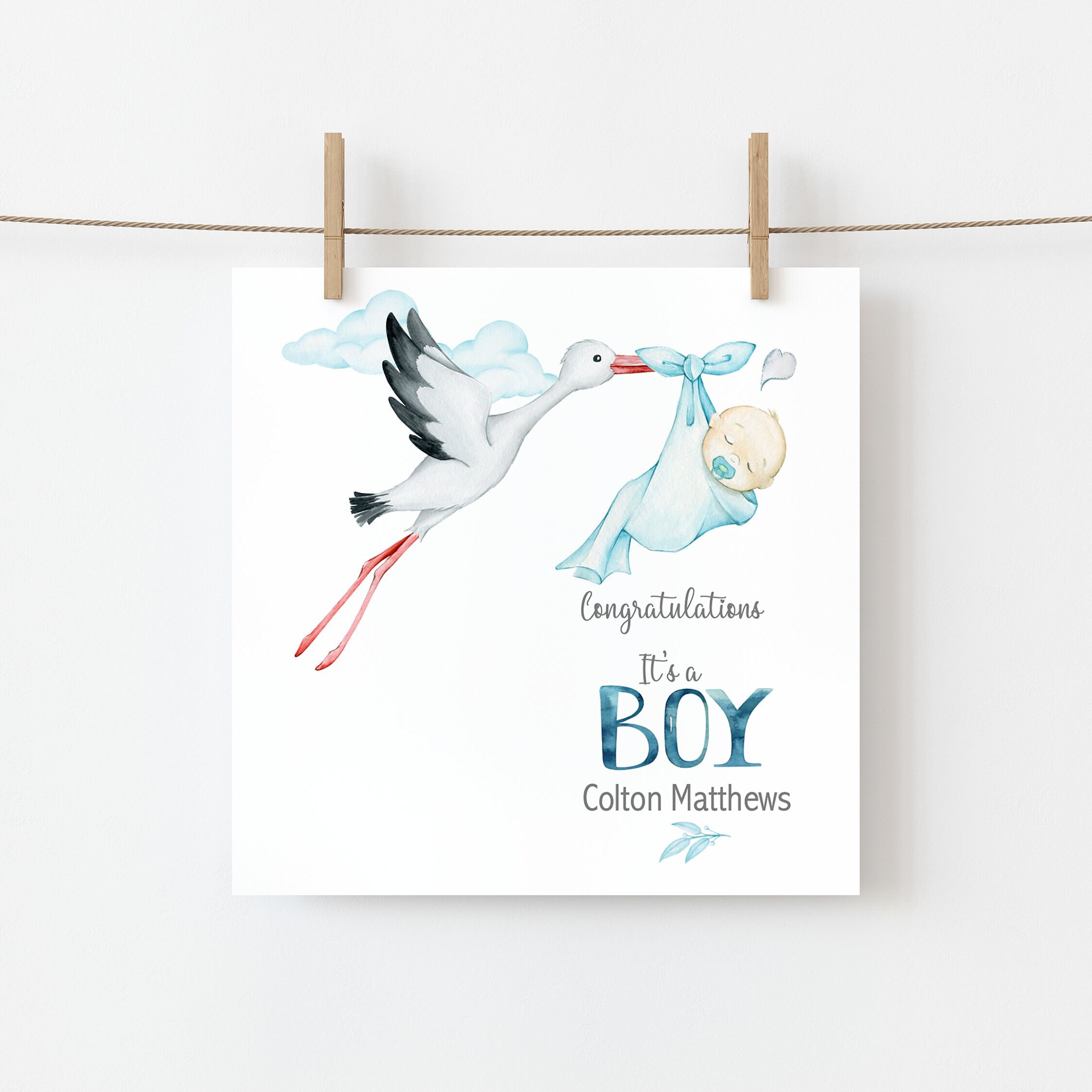 Azul Felicitaciones Por El Nacimiento De Tu Tarjeta De Baby Boy – Con Cinta, Joyas, Purpurina Y Botones