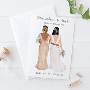 Um die schöne Braut Hochzeit Tageskarte Kleid / Haare / Blumensträuße zu personalisieren Große Hochzeitskarte Braut zu sein Glückwunschkarte 144