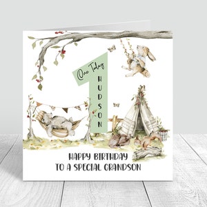 Carte d'anniversaire personnalisée pour garçons, 1er anniversaire des bois, carte de premier anniversaire faite main pour frère fils, petit-fils, neveu, bébés, carte de 1er anniversaire 224