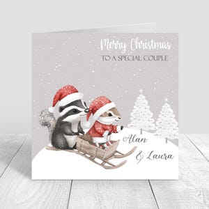 Carte de Noël personnalisée, carte de Noël pour couple, animaux, petit-fils, petite-fille, neveu, arrière-petit-fils, voisins, scène de Noël 1385