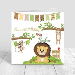 Cartão de aniversário personalizado para meninos, 1º, 2º e 3º safari, feito à mão, primeiro aniversário, para irmão, filho, neto, sobrinho, bebês, 4º aniversário