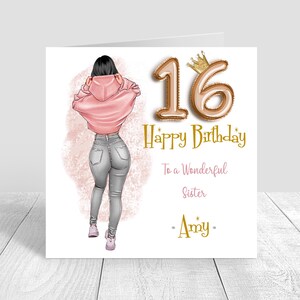 Carte de 16e anniversaire pour filles faite main et personnalisée Petite-fille/fille/soeur/amie/nièce Carte de voeux de 16e anniversaire 1490