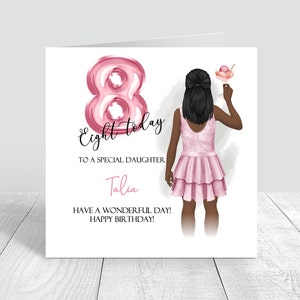Cartão de aniversário de 8 anos personalizado para meninas, feliz 8º aniversário, cartão de aniversário infantil, filha, neta, sobrinha, amiga, irmã, prima 599