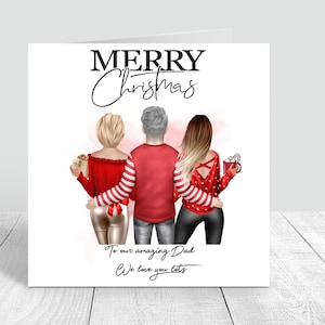Gepersonaliseerde Merry Christmas Papa & dochters Kaart Seizoensgroeten Handgemaakte kerstkaart Kaart Gepersonaliseerde Vader 283