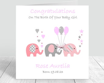 Beautiful Congratulations on your new born baby girl handmade card personalised