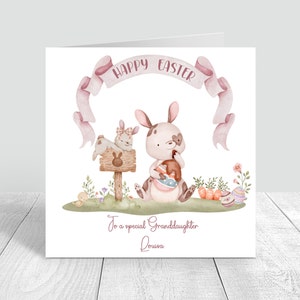 Carte de Pâques personnalisée pour filles Carte de Joyeuses Pâques pour petite-fille, fille, nièce Carte de lapin, 1ère Pâques, carte de voeux de Pâques, rose 863