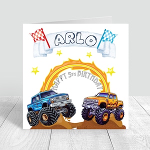 Carte d'anniversaire personnalisée pour garçons Monster Trucks Carte de 5e anniversaire faite main pour frère fils petit-fils neveu 5e 6e 7e 8e anniversaire carte 1092