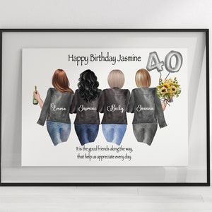 Personalisierter A4-Druck „Beste Freunde“ für Frauen, alles Gute zum Geburtstag, Andenken, besondere Freunde, Besties, 30., 40., 50., 60. Personalisieren Sie die Haare 460