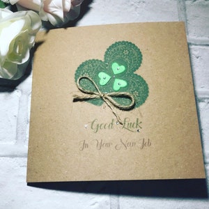 Good Luck Shamrock handgemaakte kaart-voor nieuwe baan/carrière/pensioen/mannen/vrouwen