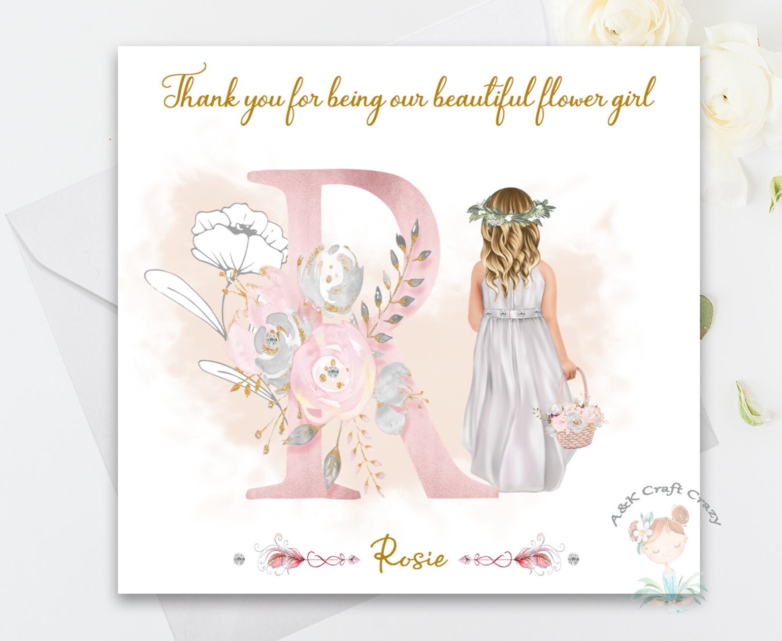 Beautiful Thank you Flower Girl Card Customise Hair Etsy