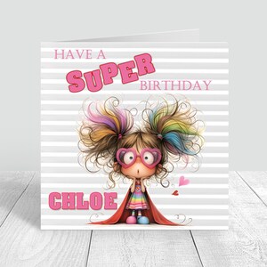 Biglietto di compleanno personalizzato per supereroi per ragazze, figlia, nipote, nipote, amica, cugina 2° 3° 4° 5° 6° 7° 8° 10° 12° 1126
