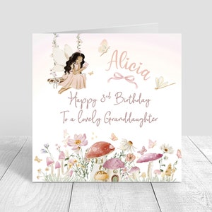 Carte d'anniversaire personnalisée de fée pour filles, fille lunatique cousine amie petite-fille 3ème 4ème 5ème 6ème 8ème anniversaire carte jardin féerique