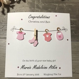 Gorgeous Washing Line Personalised New Born Baby girl Handmade card image 5