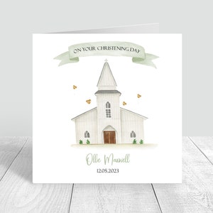 Cartão de batismo personalizado para meninos, cartão de batismo de meninas, cartão de batismo, igreja, cartão de felicitações, verde sábio, cartão religioso neutro 963
