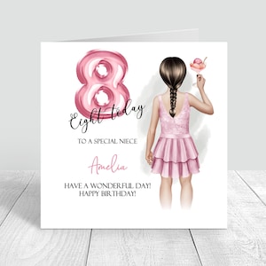 Tarjeta de cumpleaños personalizada para niñas de 8 años, feliz 8º cumpleaños, tarjeta de cumpleaños para niñas, hija, nieta, sobrina, amiga, hermana, prima 599