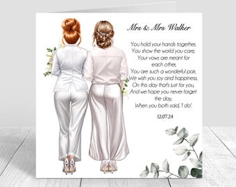 Personalised Brides wedding Day Card |Same Sex Couple| Congratulations| Happy Wedding Day|Wedding Dress| Brides Wedding Card| Mrs & Mrs 1453