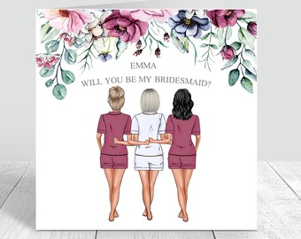 Bridesmaid Proposal Card Personalised Will you be my bridesmaid Card | Bride Tribe | Bridal Party card | choose your Pyjamas | Handmade 107