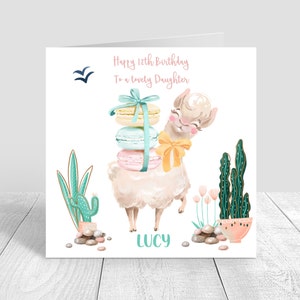 Girls Birthday Llama Card handmade and Personalised Daughter| Granddaughter | Niece | Friend
