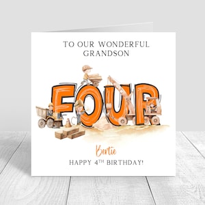 Biglietto di auguri di compleanno personalizzato per ragazzi Digger, biglietto di auguri per il 4° compleanno, biglietto di auguri per nipote, nipote, figlio, cugino, amico, costruzione per ragazzi fatto a mano 1565