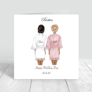 Personalisierte Karte zum Hochzeitstag für die beste Freundin, Schwester, Cousine, verschiedene Frisuren, handgefertigt, Brautjungfer, Trauzeugin, beste Braut