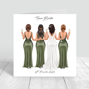 Personalisierte Team Bride Hochzeitstag handgemachte Karte für beste Freundin/Schwester/Cousine/Bestie Hochzeitsgeschenke, Bride Tribe, Salbeigrün 733
