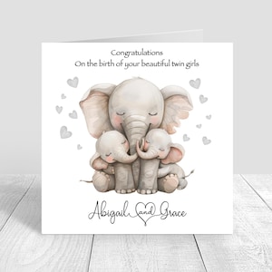 Tarjeta de bebé gemela personalizada Tarjeta de bebé gemela, bebé recién nacido, tarjeta hecha a mano, niñas, tarjeta de felicitación, regalos para gemelos 1321